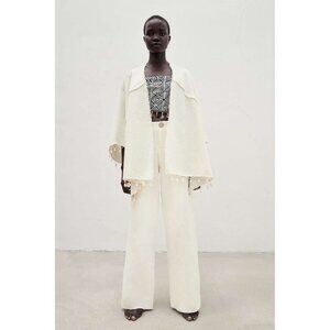 NWOT ZARA OFF WHITE SOFT WIDE LEG LOW RISE PANTS w/ SLITS, SIZE: 4